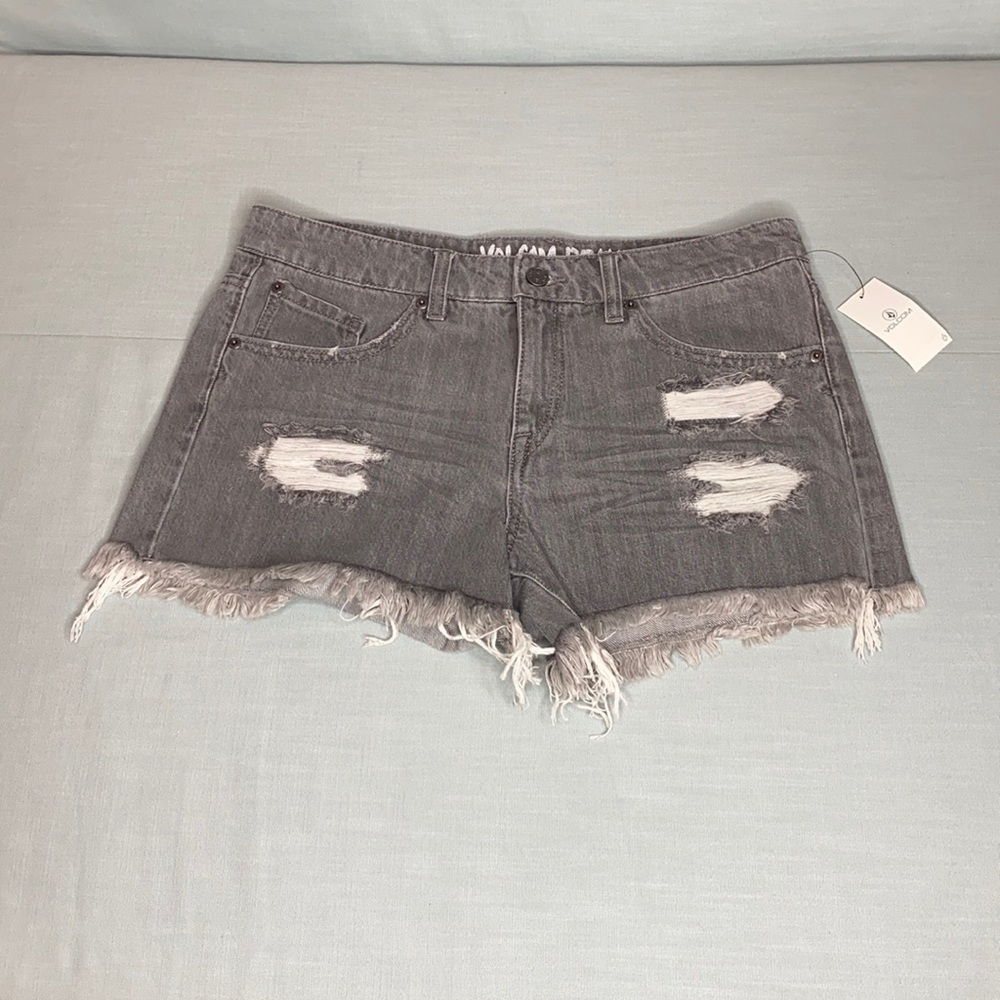 Volcom Stoned distressed denim shorts in Grey